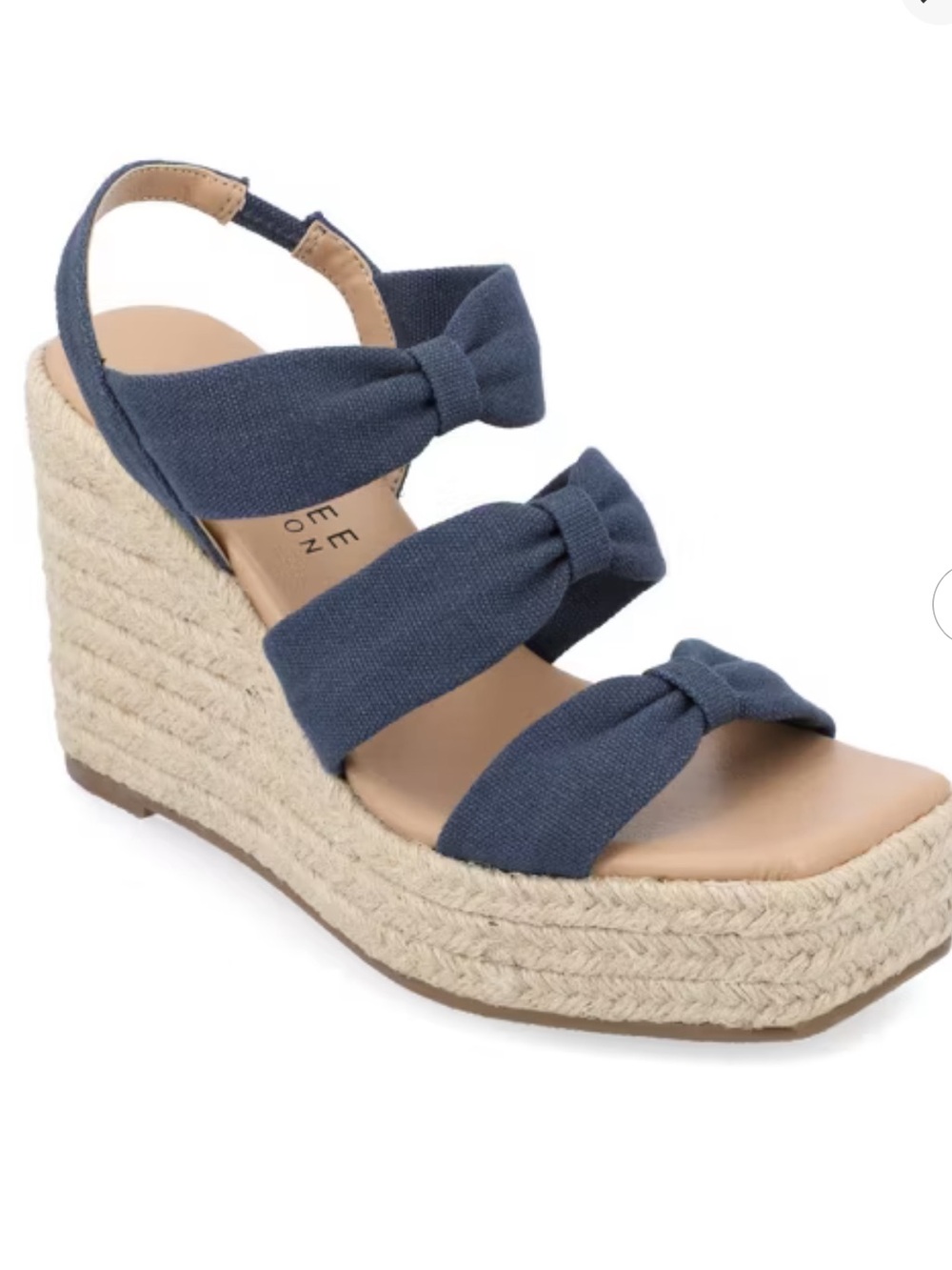 Journee Collection Navy Knotted  Santorynn Sling Espadrille Platform Wedge Sz 11